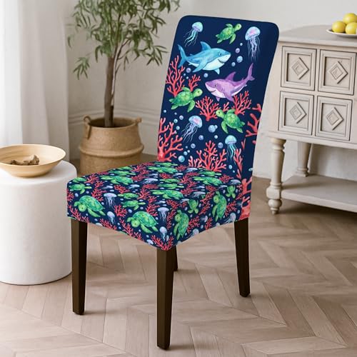 Housses de chaise de restaurant lavables motif requins bleu