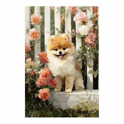 ZAMAEIU Poster Animaux Chien parmi les fleurs Modernes Motifs chien Tableaux Muraux, Déco Poster pour le salon, la chambre, Couloir de bureau...