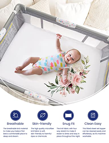 Totaha Premium Stretchy Pack N Play Playard Sheets | Mini Crib Sheets (2-Pack)-Hypoallergenic, Silky Comfort, Abuttery Soft, Calming Effect, All-Season Jersey-Knit (Summer Floral & Spring Floral) #TOP1