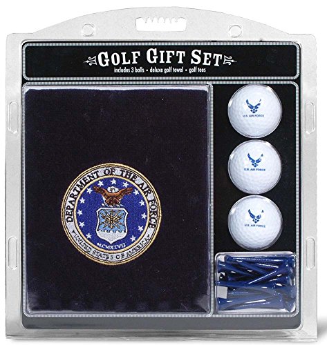 Team Golf Military Air Force Gift Set: Embroidered Golf Towel, 3 Golf Balls, and 14 Golf Tees 2-3/4" Regulation, Tri-Fold Towel 16" x 22" & 100% Cotton