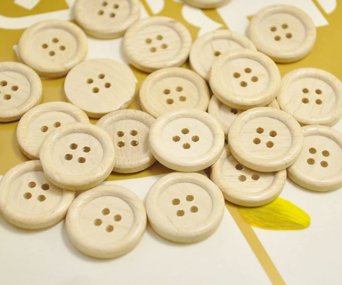 Daily Crafts Pack of 12 Buttons Diameter 25 mm,(1 inch) 4 Holed for Sewing and Art and Craft Round Buttons with 4 Holes| (Light Brown Wooden) 3