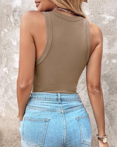 Image of CHICME Women Built-in Bra Tank Tops Sleeveless Casual Shirts Racerback Ribbed Fitted Tank Tops