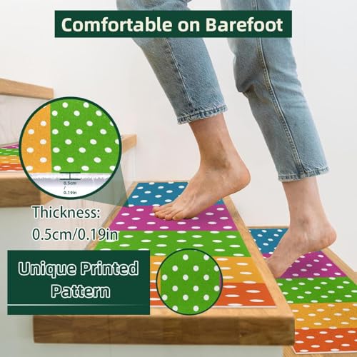 Peldaños de escalera de madera con alfombras de puntos en pack de 15 4