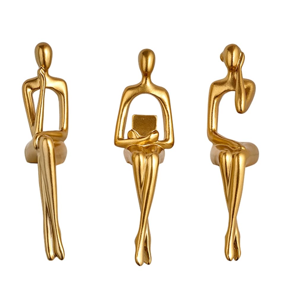 CTRLZS Resin Thinkers Statues, 3pcs Bookshelf Desk Figurines, Home Room Shelf Accents, Abstract Sitting Sculptures Decor