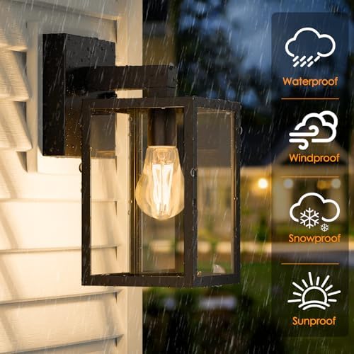 MATAMEYE Outdoor Wall Lantern, Waterproof Exterior Wall Sconce Light Fixture, Black Front Door Lamp, Anti-Rust E26 Socket Porch Lighting - 2