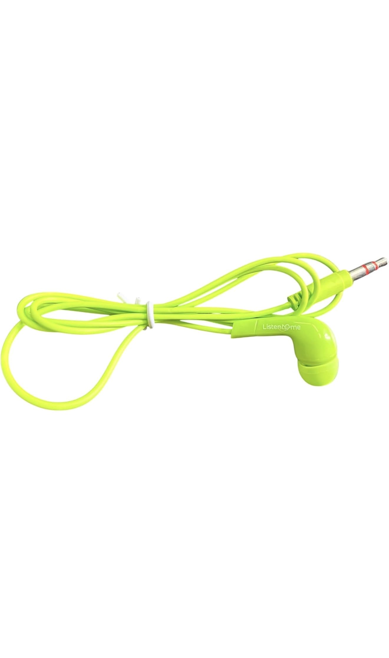 Confezione da 100 Auricolari Monouso In-Ear, Singolarmente Imbustati, Cavo da 80 cm, Spinotto da 3,5 mm, Colore Verde Lime