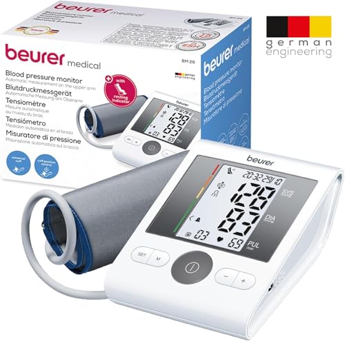 Beurer BM 28 Oberarm-Blutdruckmessgerät mit Arrhythmie-Erkennung und farbigem Risikoindikator, mit...