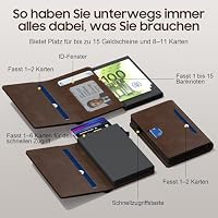 Frapkom Männer Brieftasche 8-11 Karten, Anti-Diebstahl Minimalist Brieftaschen, Smart Pop-Up Karte Brieftasche mit RFID-Blockierungsfunktion, Cash Slots, ID-Fenster, Ultra dünn, Fronttasche (braun) – Ansicht 2