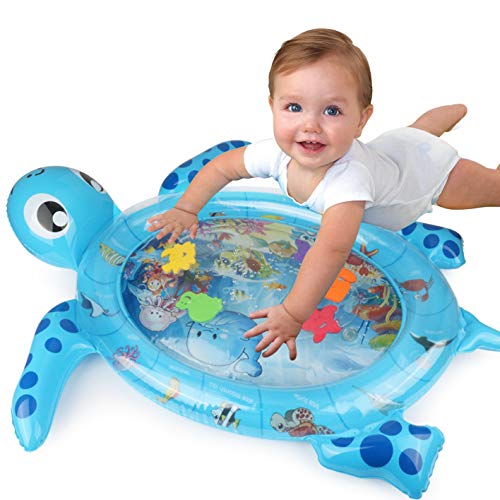 Idefair Tapis de jeu Tummy Time bébé,Grand tapis d'eau infantile gonflable tapis de jeu forme de tortue nouveau-né bébé jouets pour 3 6 9 12 mois nouveau-né garçons filles (Bleu)
