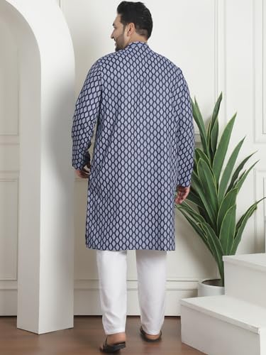 Image of SOJANYA Plus (Since 1958) Men's Cotton Blend Printed Kurta with White Churidar Pyjama