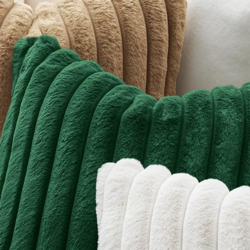 Image of MIULEE Faux Fur Decorative Throw Pillow Covers 18x18 Set of 2 Dark Green | Modern Spring Home Decor Soft Plush Couch Pillows Cozy Fluffy Cushion Covers for Sofa Bed Living Room