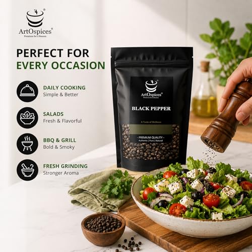 Image of ArtOspices Idukki Whole Black Pepper 250g | Bold Kali Mirch | Premium Whole Peppercorns | Fresh, Aromatic & Sun-Dried | Natural Spice for Cooking & Seasoning | Zip Pouch