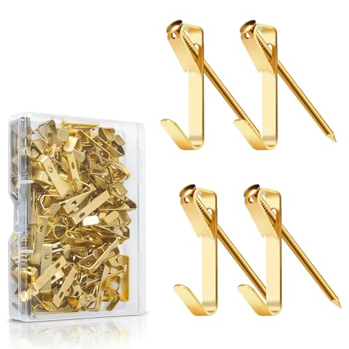 Picture Hooks Heavy Duty Pictures Hanging Hooks 100 PCS Picture Frame Hook with Nails Hold 30 Pounds (30LB) for Mirrors Frames Decor Paintings Pictures Frame Hook Kit