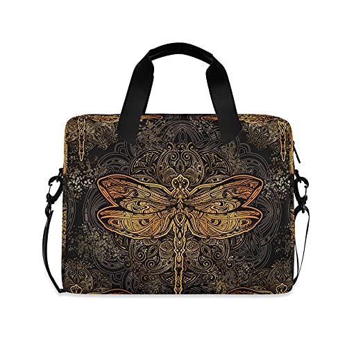 ALAZA Gold Dragonfly Mandala Laptop Case Bag Sleeve Portable Crossbody Messenger Briefcase w/Strap Handle, 13 14 15.6 inch