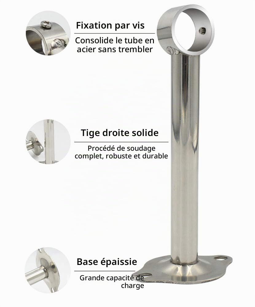 4 Pièces Support de Tringle A Rideaux en Acier Inoxydable, Montage Support de Garde-Robe pour Barre de Rideau de Douche Mural à Suspendre pour Armoire Vêtements Cintre Chambre