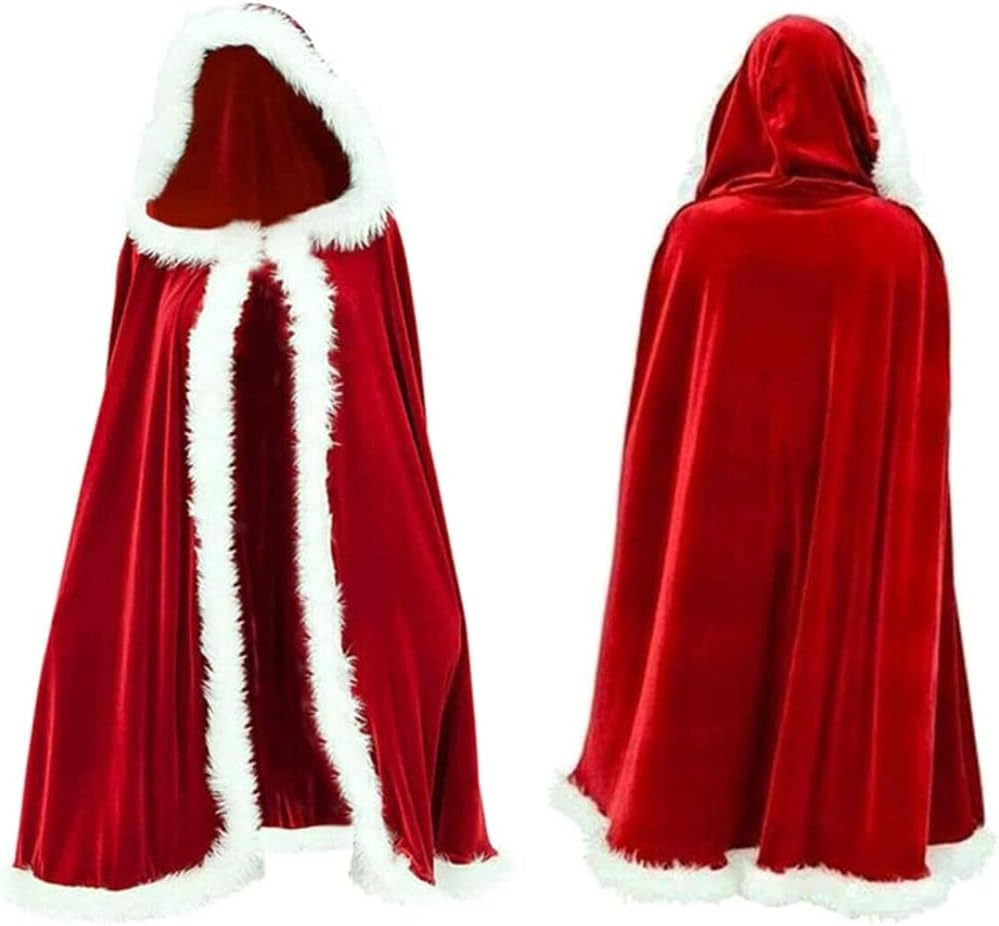 Keenso Christmas Halloween Costumes Cloak,Santa Xmas Velvet Hooded Cape Robe for Adult Child