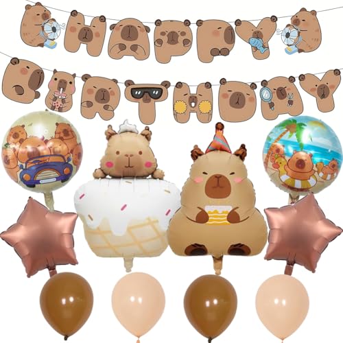Capibara Globos Aluminio Cumpleaños, 11 Piezas Decoracion Foil Globo Capibara, Capybara Globos Set Temática Anime, Déco Capybara para Niñas Niños Cumpleaños Decoración Fiesta Juguete (B)