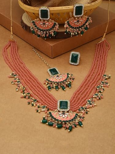 Juego de joyas con cuentas de perlas chapadas en oro DMZ-1809 de latón para mujer talla S 2