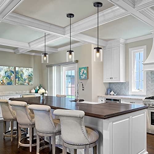 Impioio Industrial Mini Pendant Light Modern Bubble Seeded Glass Hanging Lighting Cylinder Adjustable Cord For Kitchen Island Dining Table Over Sink, Black, 1 Pack #TOP2