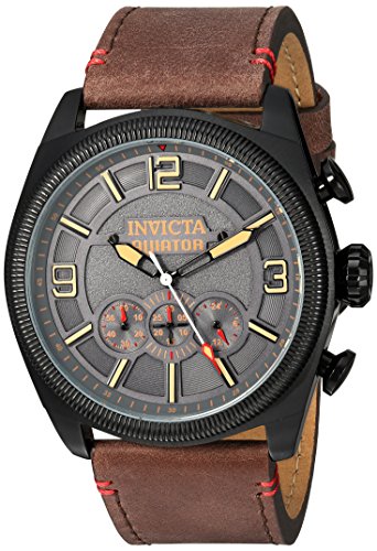 Invicta Men's Aviator Stainless Steel Quartz Watch with Leather-Calfskin Strap, Brown, 26