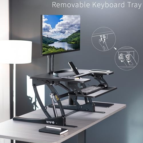 VIVO 32in V-Series Pneumatic Standing Desk Converter with Keyboard Tray — view 8