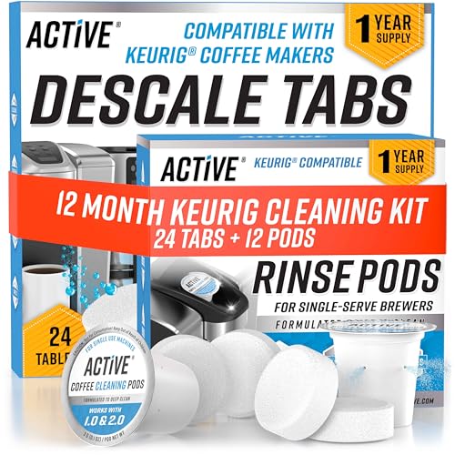 Image of ACTIVE Clean & Descale Kit for Keurig - 12 Month Supply Includes Coffee Maker Rinse Pods Compatible With K-Cup 1.0, 2.0 & Deep Descaling Tablets, Coffee Machine Cleaner Pro Brewer Care Kit - 36 Pack