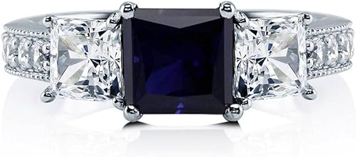 Miniatura 2 de BERRICLE Sterling Silver 3-Stone Wedding Engagement Promise Rings for Her, Stackable Band Ring Set for Women, Cubic Zirconia CZ - Sapphire-Blue,