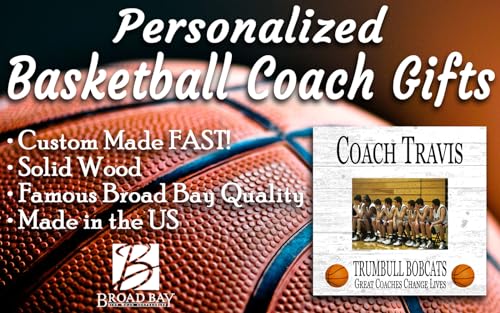 Broad Bay Basketball Coach Gift Plaque with Photo - UPLOAD Team Picture - Frame Alternative Personalized Appreciation Award For End Of Season Coaches Present 10in x 10in (Basketball)