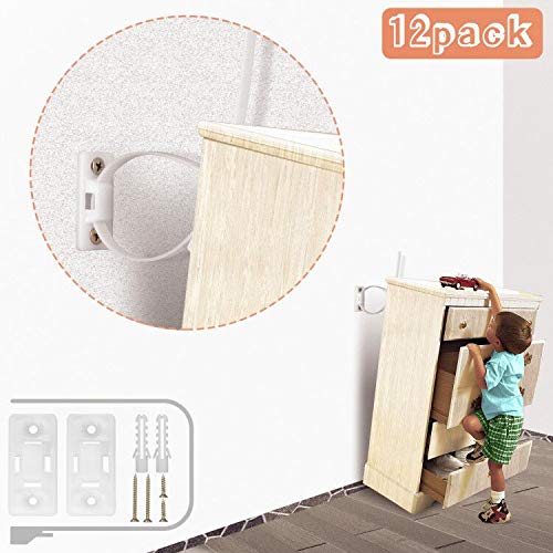 Furniture Straps,(12-Pack) Wall Anchor Furniture Anchors Kit for Baby Proofing Safety, Anti Tip Furniture Kit, Child Safety Straps Locks Protect Toddlers & Pet from Falling Furniture