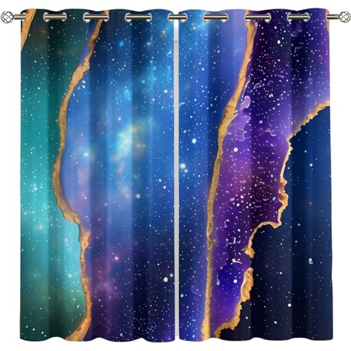 GSKOQD Cortinas Habitacion Impresión 3D Arte De Lujo Moderno Azul Púrpura Cortinas Opacas Termicas Aislantes Frío Y Calor Reduccion Ruido Proteccion Intimidad para Hogar, 2 Paneles 280X260Cm（An X Al）