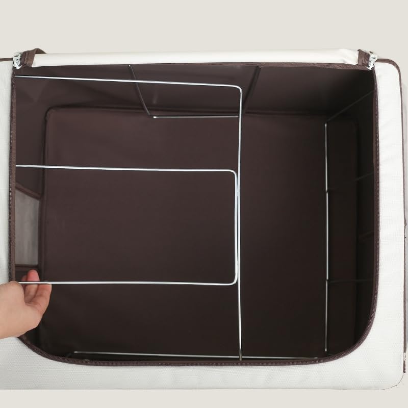 Scatola portaoggetti pieghevole con finestra trasparente, 50 x 40 x 33 cm, organizer per vestiti con cerniera (marrone)