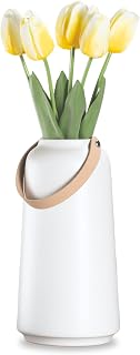 11" Ceramic White Vase with Handle - Portable White Ceramic Vase for Flowers, Easy to Decorate Modern Round Vases for Home Decor in Living Room, Bedroom, Entryway or Wedding (Lido)