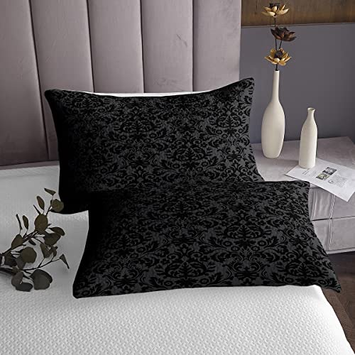 Erosebridal Adults Black Damask Quilted Antique Victorian Baroque Bedspread King Size Gothic Vintage Floral Coverlet Set Bohemian Exotic Quilt Set Bedroom Decor 2 Pillow Cases #TOP2