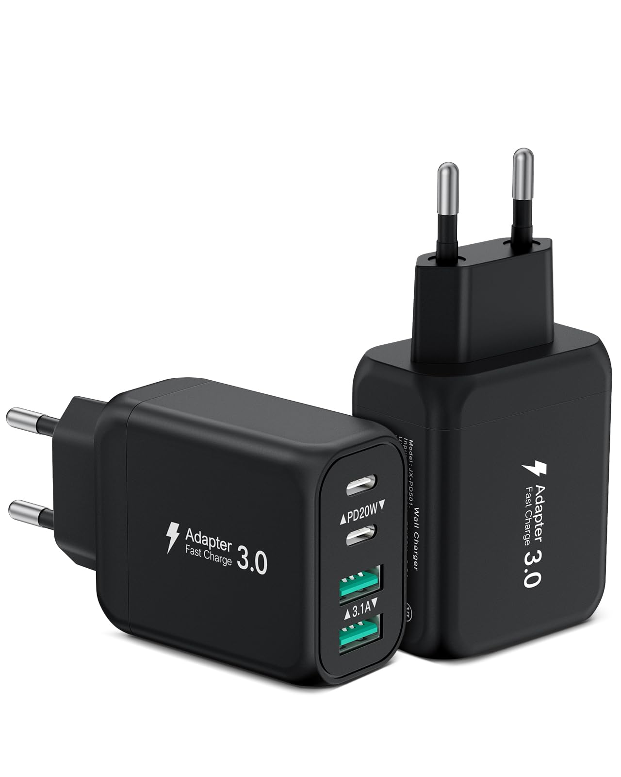 Chargeur USB-C 40W à 4 Ports - Lot De 2, Avec PD 3.0 Et Quick Charge, Pour Téléphone Et Tablette - 12