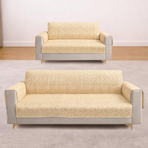 Image of Homerz Premium 5(3+2) Seater Quilted Reversible Sofa Cover Mat with Pocket Arms | Polyester Blend 350 GSM Full Coverage & Back Belt for Stability (Sylvara, 5(3+2) Seater)