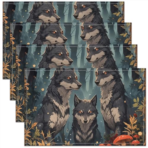 Set de table loup dessous de table lavables pour restaurant 4 pièces 30x45