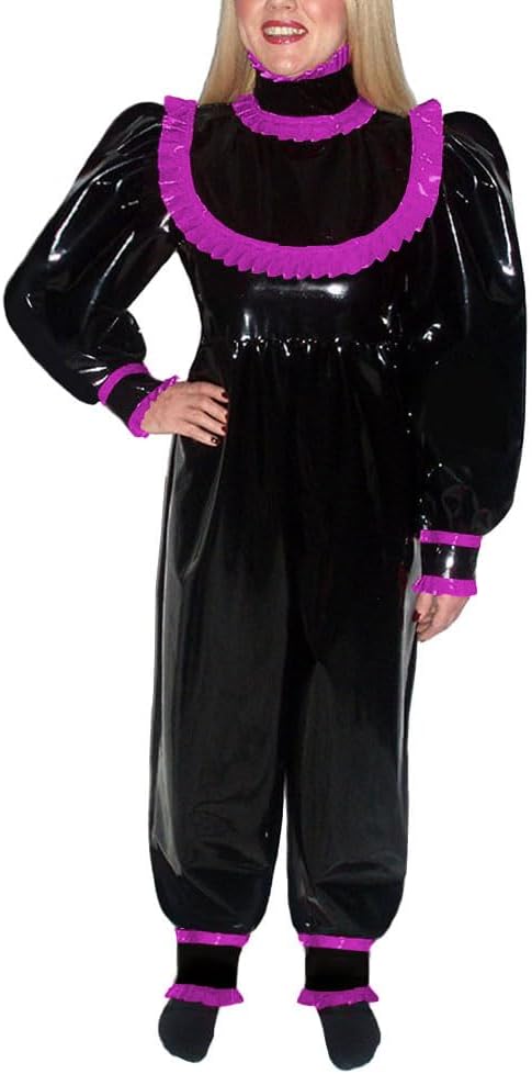 Patent Leather Ruffles Overalls for Sissy Men Crossdresser PVC Faux Latex Loose Jumpsuit