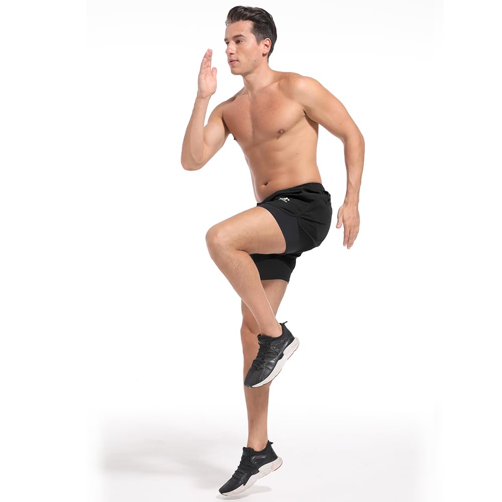 Pantalones Cortos de Running 2 en 1 para Hombre Fitness Entrenamiento maratón al Aire Libre Hombre