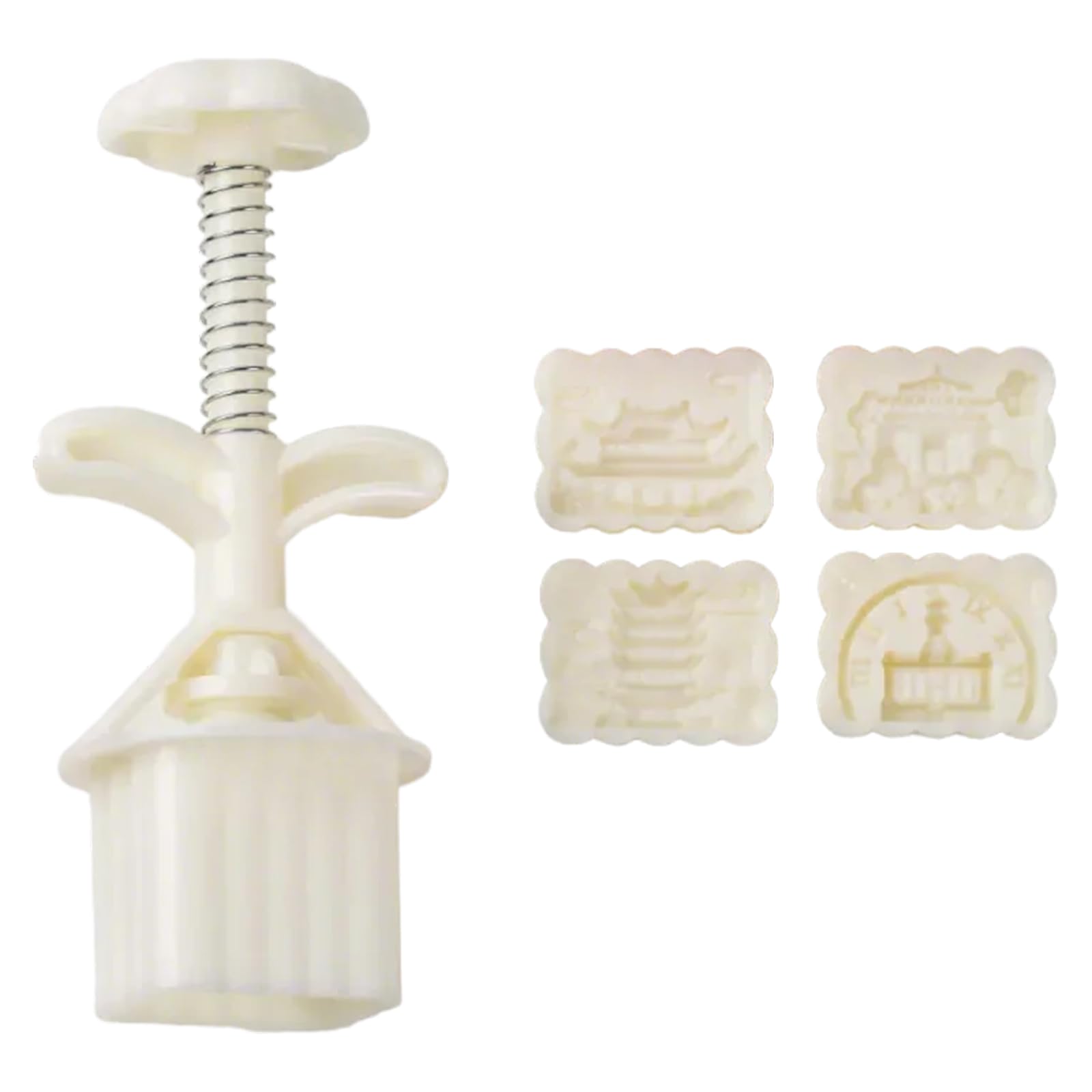 Xinsheinelry Cakes Molds Press 25 / 50G with 4 Interchangeable Stamp Functional Baking for Festival Cookie and Dessert Autumn Festival