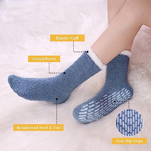 Image of FNOVCO Non Slip Socks for Women Winter Warm Cozy Fuzzy Slipper Socks Soft Fluffy Hospital Socks with Grips