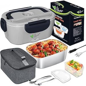 Vovoir Electric Heating Lunch Box 110V/24V/12V 3 in 1 Portable Food Warmer Lunch Heater for Car Truck Home Work,Heated Lunch Boxes for Adults-Leak Proof,Removable Stainless Steel Food Container