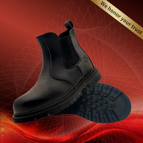 ZERVRTON Steel Toe Work Boots for Men,Slip-on Work Boots,Men's Industrial & Construction Shoes,Waterpoof Safety boots,Non-slip,Comfortable,Lightweight3