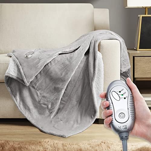 Amazon.com: Hyde Lane Luxury Heated Electric Blanket Throw | Oversized - 60  x 70 | Gray Fuzzy Microplush Sherpa Reverse | 3 Heat Settings |  Auto-Shutoff | Machine Washable : Home u0026 Kitchen