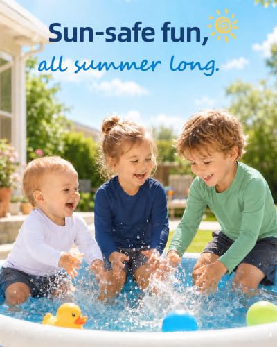 Image of 6M-5T 3-Pack Baby Toddler Rash Guard Swim Shirts UPF 50+ Boys Girls | Quick-dry 4-way stretch UV sun protection tops; moisture-wicking tagless comfort for beach, pool, splash pad and summer play