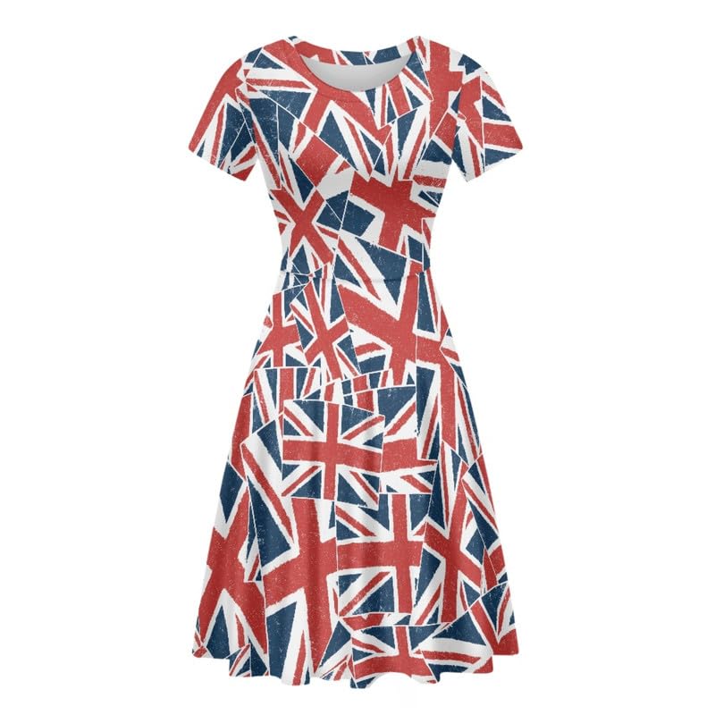 Image of Irisjudy T Shirt Dress for Women Short Sleeve Girls Short Sleeve Dress Plus Size, O Neck Knee Length Midi Dress for Ladies