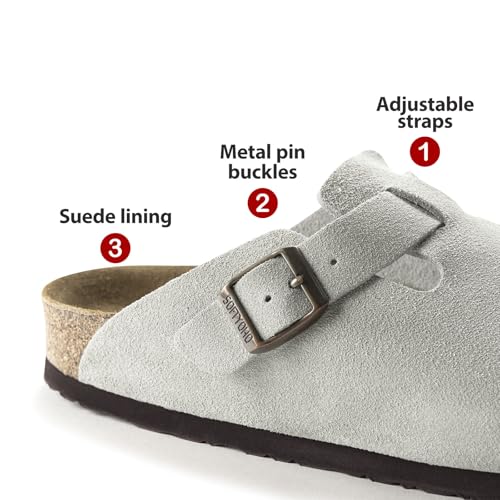 Image of SOFTYOHO Clogs for Women Men, Mules with Arch Support and Adjustable Buckle, Suede Leather Cork Footbed Potato Shoes