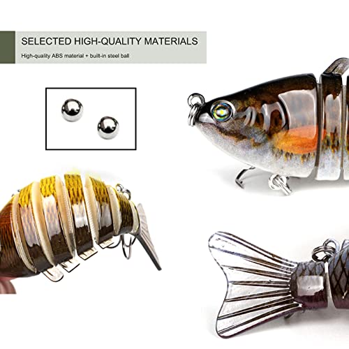 Foto von 5 Stück Angelköder Set, BetterJonny 10cm Multi Gelenkartigen Wobbler Jerkbait 7-Segement 3D Lifelike Swimbait für Hecht Barsch Zander mit 2 Drillingshaken und Fischköder Box