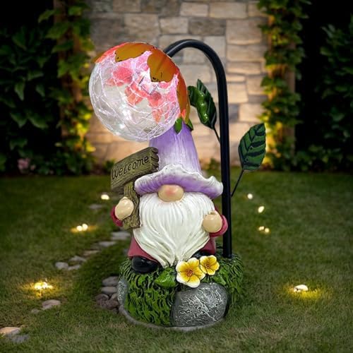 Garden Gnomes Outdoor Statue with Solar Lights Welcome Gnome Home...