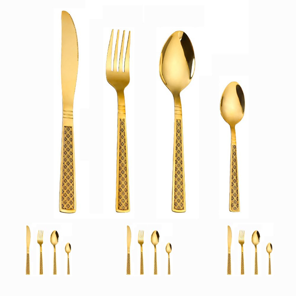 Manico Quadrato Cucina Posate in Acciaio Inossidabile Posate Posate Set Coltello Da Bistecca Forchetta Cucchiaio Cucchiaino (A,16 pezzi)