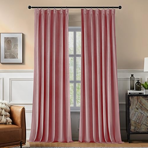 Swandream Pinch Pleated Blackout Curtains for Bedroom Pink Velvet Curtains for Living Room Black Out Curtain 84 inch Long Room Darkening Blackout Pinch Pleatd Drapes with Hooks 2 Panels